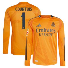 #1 Thibaut Courtois Real Madrid 2024/25 Away Long Sleeve Player Jersey – Orange