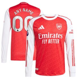Custom #00 Arsenal 2025/26 Home Long Sleeve Player Jersey – Red
