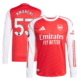 Ethan Nwaneri #53 Arsenal 2025/26 Home Long Sleeve Player Jersey – Red