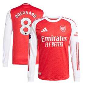 Martin Ødegaard #8 Arsenal 2025/26 Home Long Sleeve Player Jersey – Red
