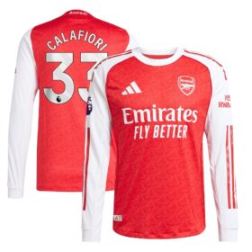 Riccardo Calafiori #33 Arsenal 2025/26 Home Long Sleeve Player Jersey – Red